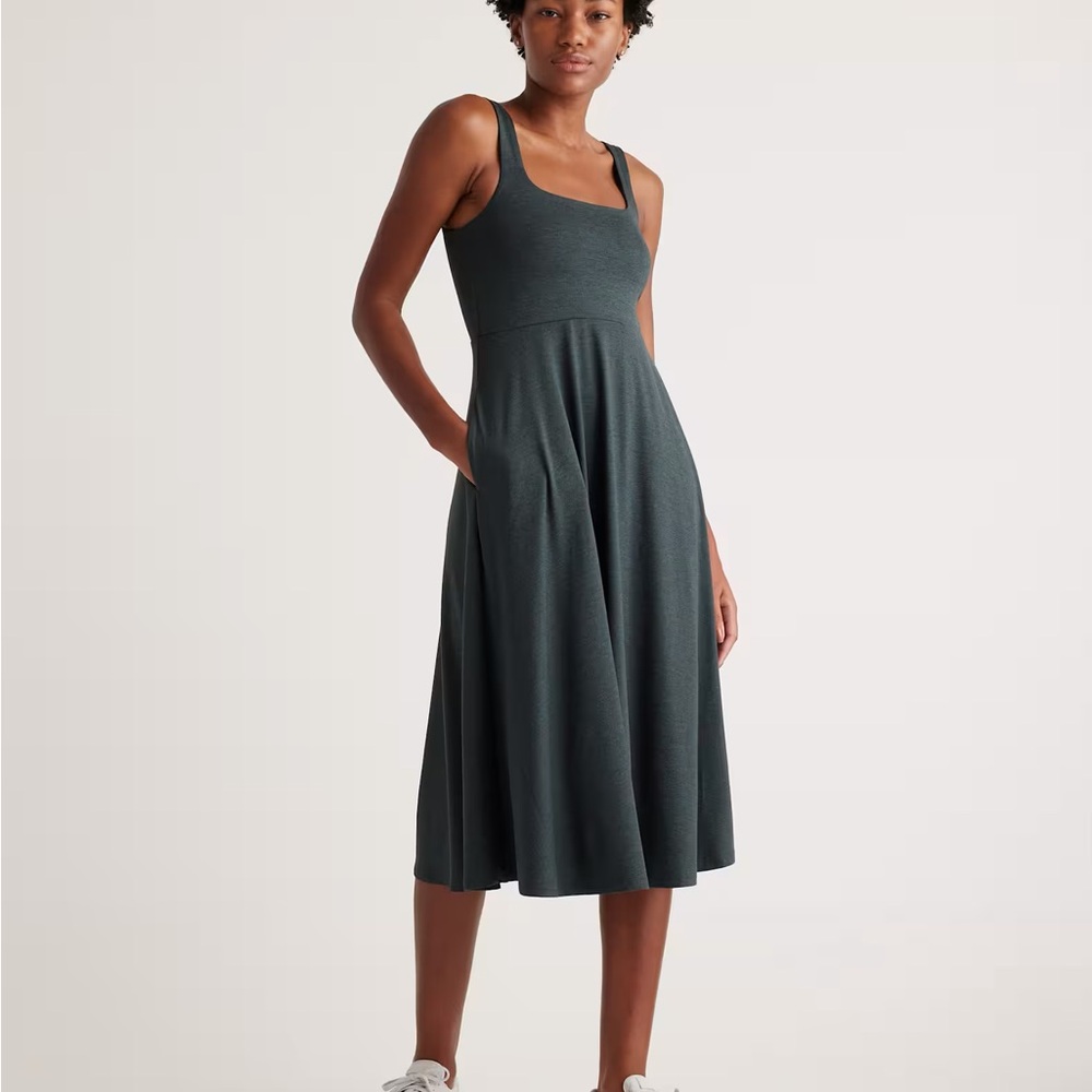 Quince Flowknit Breeze Fit & Flare Dress - Heather Green - Medium